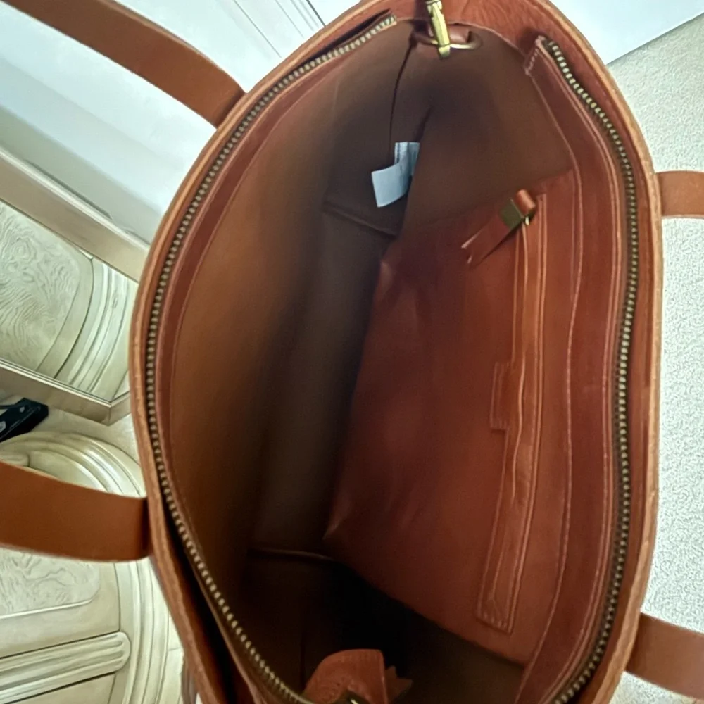 Madewell brown Leather Tote Bag with zip top versatile design - Picture 8 of 9